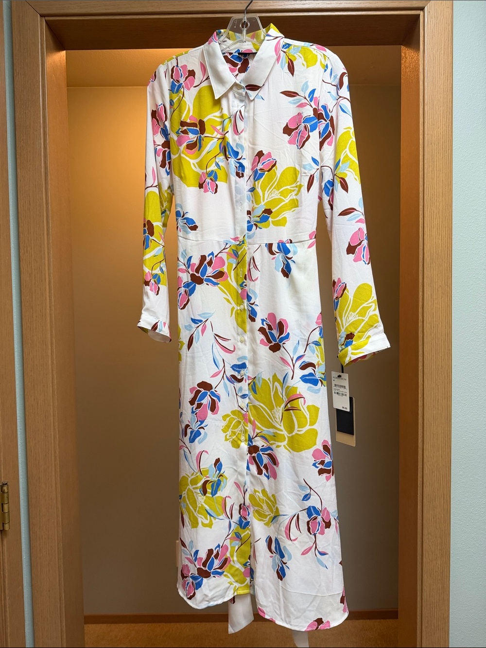 Caslon White Floral Shirt Dress with Yellow, Pink and Blue Accents